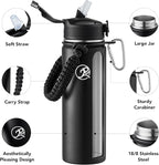 GOSWAG Insulated Sports Water Bottle, 24oz 2 Lids(with Straw/No Straw), Stainless Steel Water Bottles with Paracord Handle, Insulated Bottle with Double-Wall Vacuum Insulation