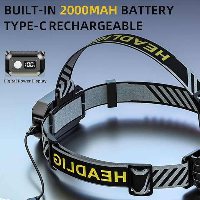 Headlamp Rechargeable, 8 LED Head Lamp, 360° Double Sided Rotating Head Flashlight, Super Bright Outdoor Waterproof Headlight for Camping, Running, Hiking, Hunting, Fishing, Reading, Working
