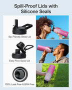 40oz Insulated Water Bottle,Stainless Steel Vacuum Water Bottle, BPA-Free & Leakproof -with Paracord Handle,Strap,Straw Spout Lids,Large Water Jug for Gym Sports