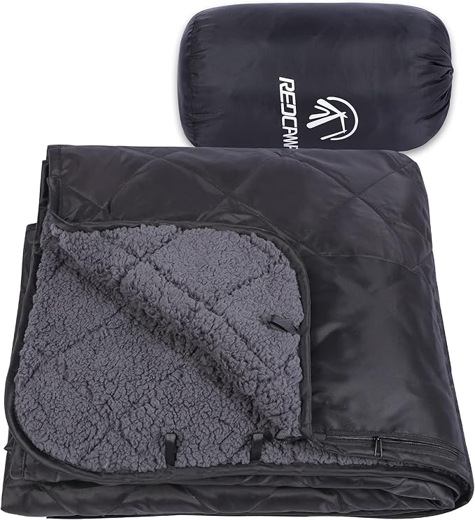 REDCAMP Large Camping Blanket with Sherpa Lining, Cold Weather Warm Outdoor Blanket Windproof for Camping Stadium, Hiking, Machine Washable （59"x 79"）