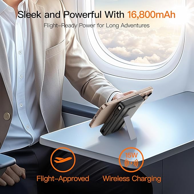 2025 Latest Portable Charger, 16800mAh Magnetic 15W Wireless Power Bank with 2 Built in Cables, LED Display Battery Pack Travel Essentials for iPhone 17/16/15/14/13/12/Pro/Mini/Pro Max