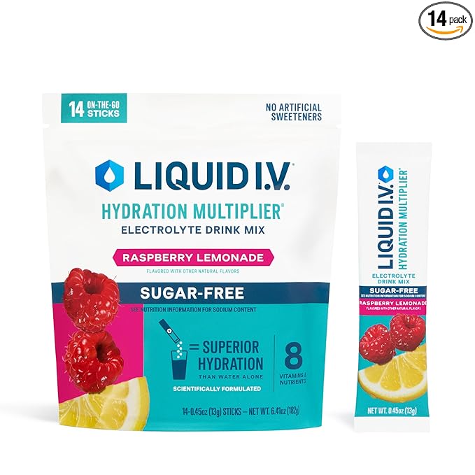 Liquid I.V.® Hydration Multiplier Sugar-Free - Raspberry Lemonade | Electrolyte Powder Drink Mix | 1 Pack (14 Servings)