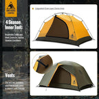 OneTigris Stella 4 Season Camping Tent Backpacking 2 Person Waterproof Lightweight Easy Setup Instant 3000mm Waterproof Rating Outdoor Hiking Tent