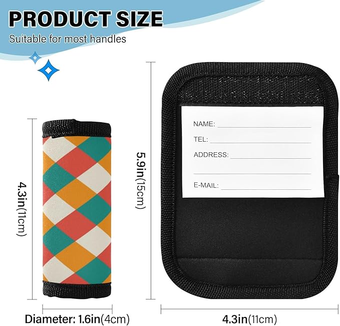 2Pcs Luggage Handle Wrap Suitcase Identifier Handle Covers Tags Soft Travel Bags Luggage Handle Gripper Accessories for Airplane Flying Colored Checkered