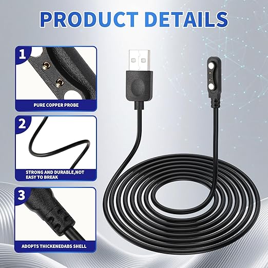 Smart Watch Charger Cable 2 Pin Cord,Replacement Charger for Smart Watch, Charger Contact pin spacing Compatible 4mm