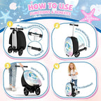 Baotree Scooter Suitcase for Kids, 2 in 1 Ride-on Luggage with Flash PU Wheels, Adjustable Handle & TPR Non-Slip Grip, Foldable & Lightweight, Ages 5-12