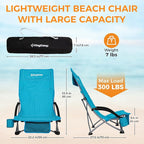 KingCamp Low Beach Chairs, Portable Folding Chair for Adults Extra Wide Ergonomic High Back Seat 300lbs Heavy Duty Lightweight Oversized Gear with Carry Bag for Outdoor Lawn Camping Picnic