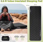 ATEPA ThermAir Pro Backpacking Sleeping Pad, 6.6 R-Value Insulated Ultralight Inflatable Sleeping Pad Camping Pad with 7 Layers & Storage Bag for Camping Backpacking, Wide Long Size (78"x27"), Bllack