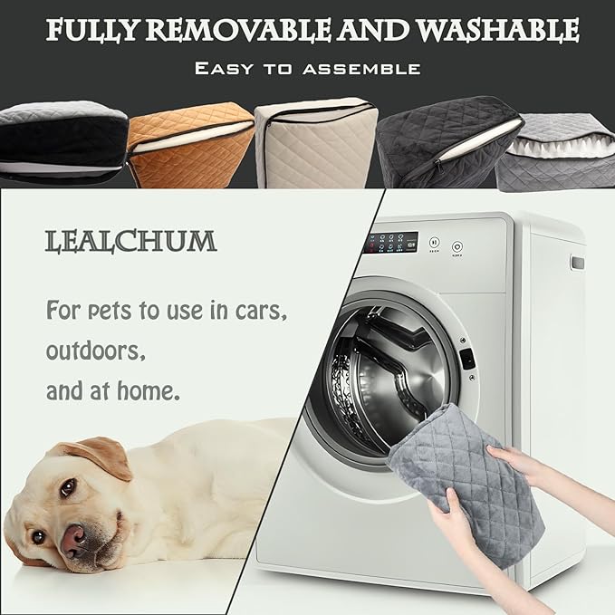 Lealchum Dog Booster Car Seat for Small/Medium Dogs Up to 35lbs,Elevated Cushion Fits in Front/Back Seat,Fully Detachable and Washable,2 Storage Pockets & Dog Leashes,Easy to Install(Black,Medium)