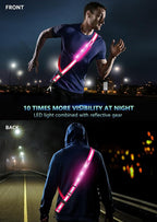 LED Reflective Belt Sash for Walking at Night, Night Running Safety Gear High Visibility Rechargeable LED Light Up Running Belt for Runners Walkers Men Women