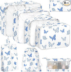 KPX 8 Set Packing Cubes for Travel, Luggage Packing Organizers Accessories Large Toiletries Bag for Clothes Shoes Cosmetics (8Set-Butterfly)