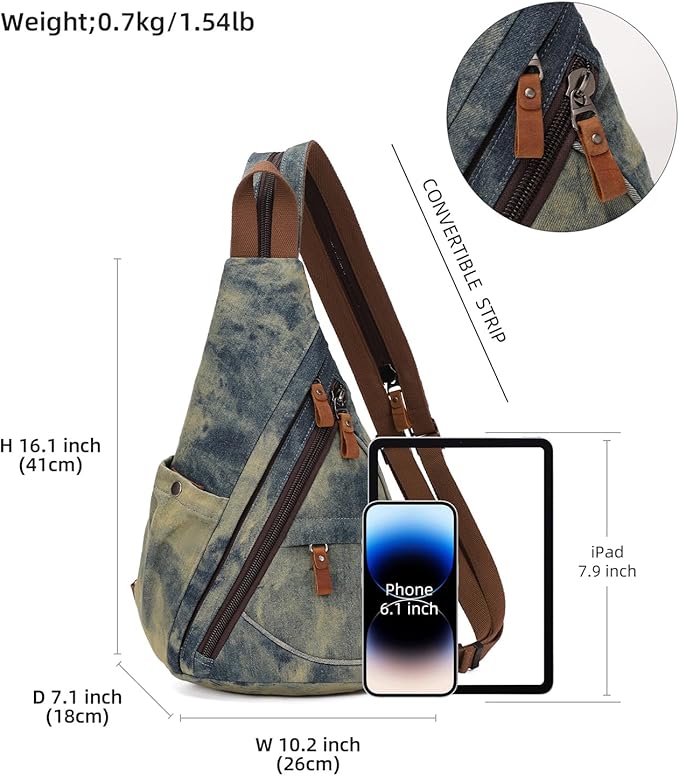 KL928 Canvas Sling Bag - Small Crossbody Backpack Shoulder Casual Daypack Rucksack for Men Women(Large Version)