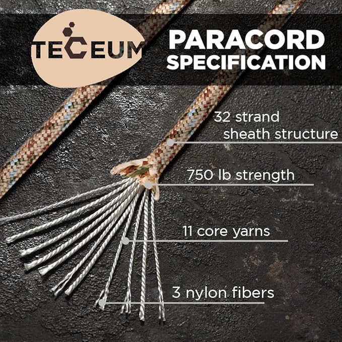 TECEUM 5/32" Paracord Rope 1000 – 1000ft / 200ft / 100ft / 50ft – Tactical Parachute Cord 4mm – 45+ Colors – Nylon String for Survival & Camping Gear – Stripe Cord for Survival – Utility Rope