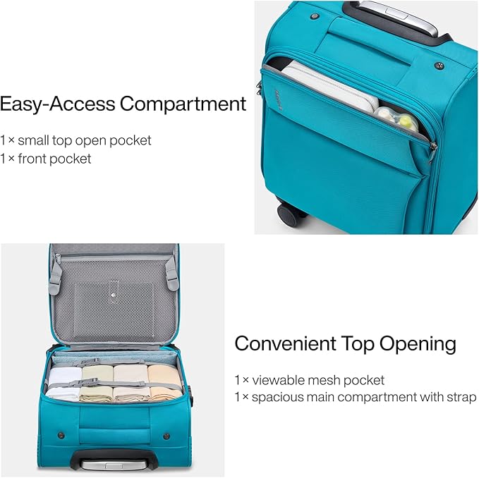 Hanke 16 Inch Underseat Carry On Luggage with Spinner Wheels for Airline, Small Softside TSA Approved Luggage Lightweight Rolling Suitcases Under Seat Travel Carry-On Bag(Caribbean Blue)