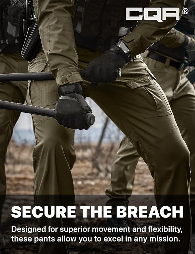 CQR Men's Flex Ripstop Tactical Pants, Water Resistant Stretch Cargo Pants, Lightweight EDC Hiking Work Pants