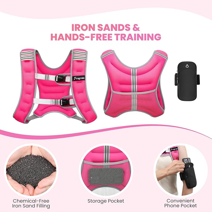 Fragraim Weighted Vest for Women Men - 8lb/10lb/12lb/16lb/22lb/25lb/30lb Weight Vest with Reflective Stripe, Detachable Phone Pouch, Ideal for Walking, Strength Training, Running, Workout, Cardio
