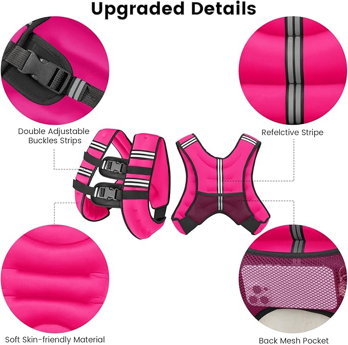 Weighted Vest for Woman Men,6lb/8lb/12lb/16lb/20Lb/25lb Weight Vest with Reflective Stripe Adjustable Buckle Strap Back Pocket Workout Strength Training Walking Jogging Running