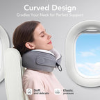 Travel Pillow, 100% Pure Memory Foam Travel Neck Pillow Airplane Neck Support Ergonomic Design for Traveling Suitable for Airplanes,Offices and Cars-Cooling Silk Light Grey Cover