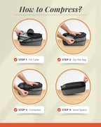 Premium Compression Packing Cubes for Travel, Compression Packaging Cube, Zip Bags Premium 6-Piece Set with laundry bag and shoe bag by TRIPPED Travel Gear (Grey Mesh)