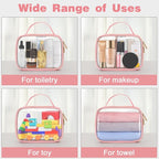 Wedama TSA Approved Toiletry Bag, 3 Pack Clear Makeup Bags with Handles, Quart Size Clear Toiletry Bags, PVC Cosmetic Bags for Women and Men, Carry on Airport Airline Comp (Pink, 3 Pack, Medium)