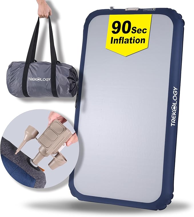 TREKOLOGY Twin Size Air Mattress with Built-in Pump – Quick Inflate Camping Air Bed for Adults & Guests – Durable Blow Up Bed with Electric Pump – Inflatable Mattress - Inflates in Only 90 Seconds