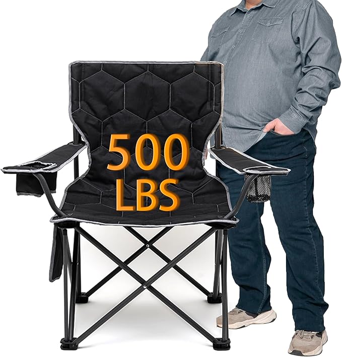 SUNNYFEEL XL Oversized Camping Chair, Folding Camp Chairs for Adults Heavy Duty Big Tall 500 LBS, Padded Portable Quad Arm Lawn Chair with Pocket for Outdoor/Picnic/Beach/Sports