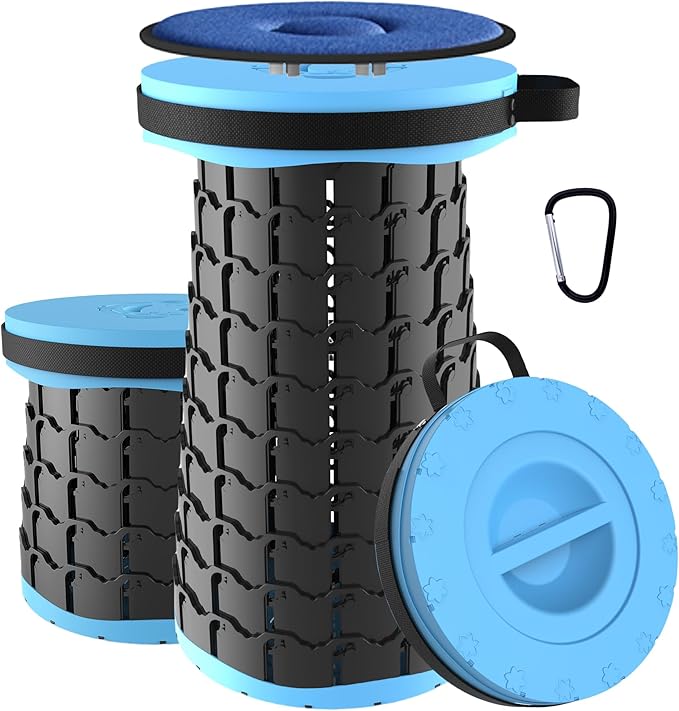 ALEVMOOM Upgraded XXL 19.7" Collapsible Stool, Heavy Duty Portable Folding Stool Max Load 1000 lbs, Retractable Telescoping Foldable Seat for Camping Fishing Hiking Travel BBQ