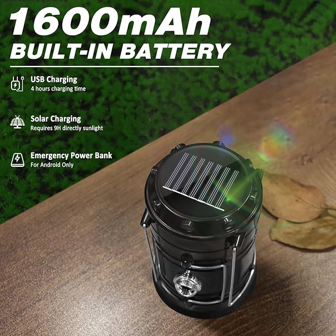 DIBMS 4-Pack Solar Camping Lantern, Collapsible LED Solar USB Rechargeable Lantern Flashlight Emergency Hanging Lights for Camping Hurricanes Power Outages Indoor Outdoor