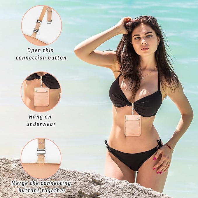 YOYI YOYI Hidden Travel Bra Wallet for Women, Neck wallet & travel pouch with Adjustable Neck Strap, RFID Blocking travel wallet protecting your credit cards and valuables（Minimalist）
