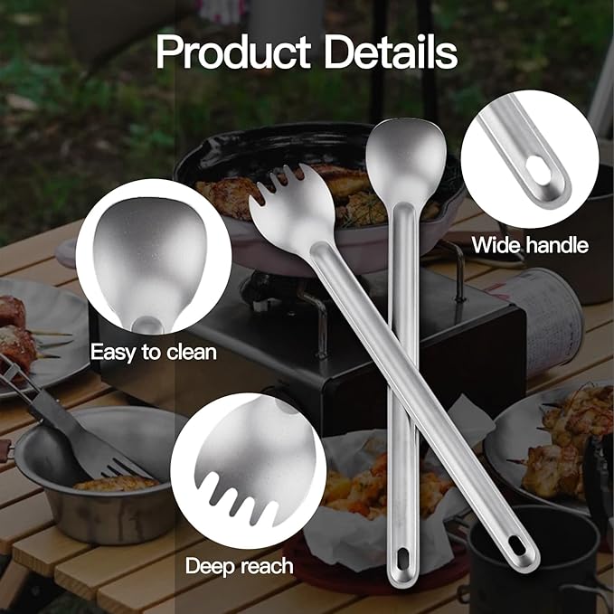 Titanium Long Handle Spork and Spoon Camping Utensils