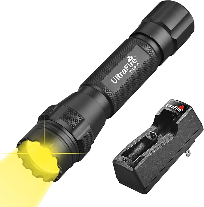 ULTRAFIRE 1000 Lumen Single-Mode Warm Light Flashlight - Bright 3000K Amber Light Flashlight, Designed for Camping Night Vision, Haze Conditions Yellow LED Flashlight T1 Ultra-Y