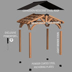 Backyard Discovery Arlington 12' x 10' Cedar Wood Outdoor Gazebo Pavilion with Hardtop Galvanized Steel Peak Roof, Snow Support, Wind Resistance, PowerPort, Shade for Garden, Patio, Deck, Entertaining