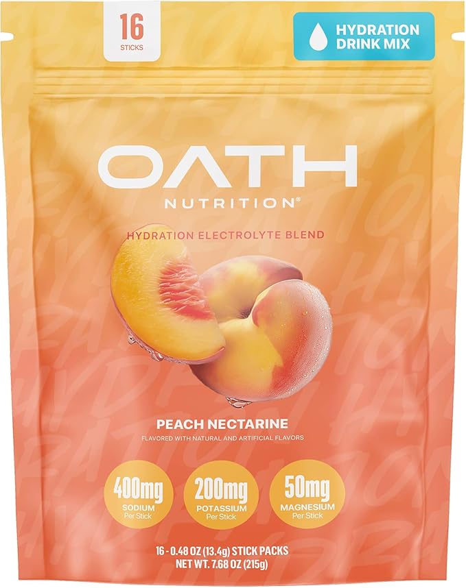 Hydration Electrolyte Powder, Complete Electrolyte Blend for Rapid Hydration and Muscle Support, 16 Single-Serve Packets, Peach Nectarine