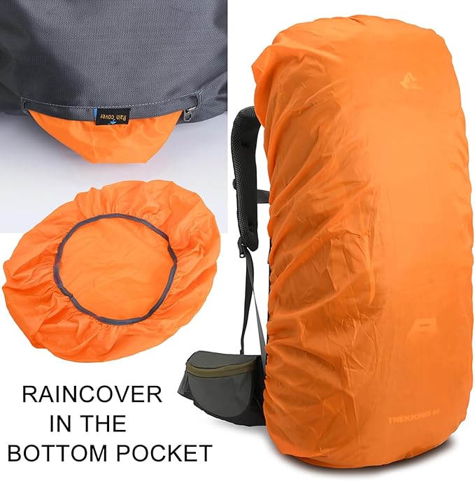 Bseash 60L Waterproof Hiking Camping Backpack with Rain Cover, Lightweight Outdoor Sport Travel Daypack for Climbing Touring (Blue)