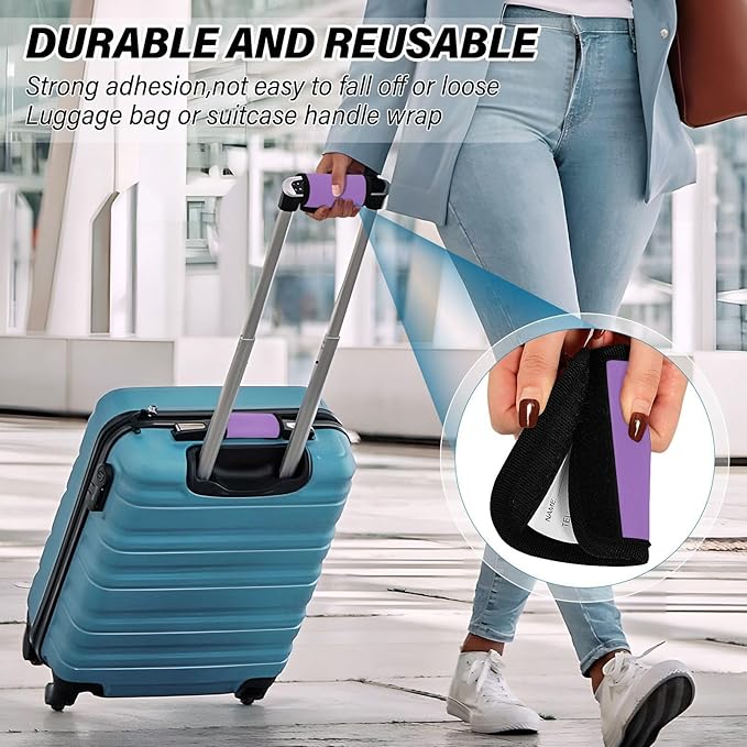 DOMIKING Purple Luggage Handle Wraps for Suitcase Luggage Identifier Soft Luggage Grip Markers for Travel Bag Suitcase Luggage Handle Cover Travel Accessories, 4 Pack