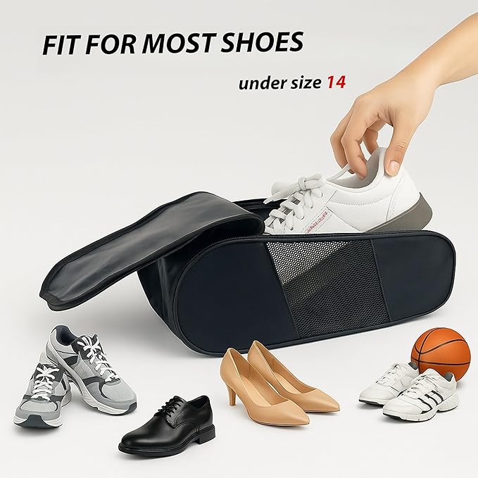 Portable Oxford Golf Shoes Bag, Sports Shoe Bag with Ventilation, Waterproof Travel Shoes Bag, Shoes Storage Organizer with Zipper Closuren for Outdoor, Sports, Golf, Travel, Gem (Black2)