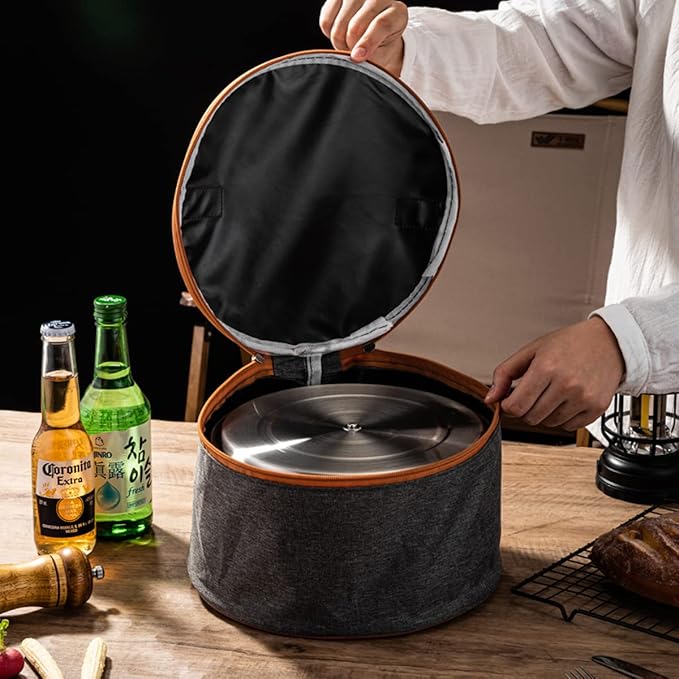 304 Stainless Steel Camping Cookware Set, Pots and Pans for Campfire Cooking, Includes Travel Tote Bag for 4-6 People