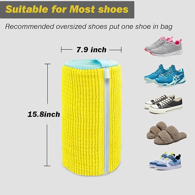 Shoe Washing Machine Bag,Laundry Shoe Bag for Washer and Dryer,Reusable Shoe Cleaning Bag for Sneakers,Tennis Shoes,With Self-locking Zipper, Microfiber Inside (Lite Yellow - 2 Pack)