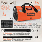 Waterproof Duffel Bag - Motorcycle Dry Bag Tail Bag with Large Storage Space, Waterproof Luggage Duffle Bags with Outer Mesh Zipper Pocket for Camping, Kayaking, Fishing & Traveling