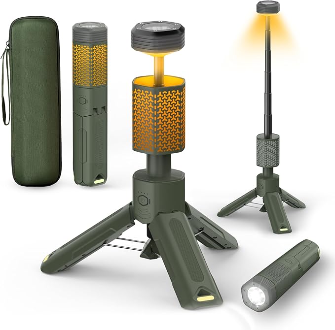 Telescopic Camping Light - 10500mAh Rechargeable Camping Lantern with Storage Bag, Dimmable Magnetic Tent Lamp, Waterproof Camping Lights Outdoor Emergency Lights for Home Power Outage, Hiking -Green