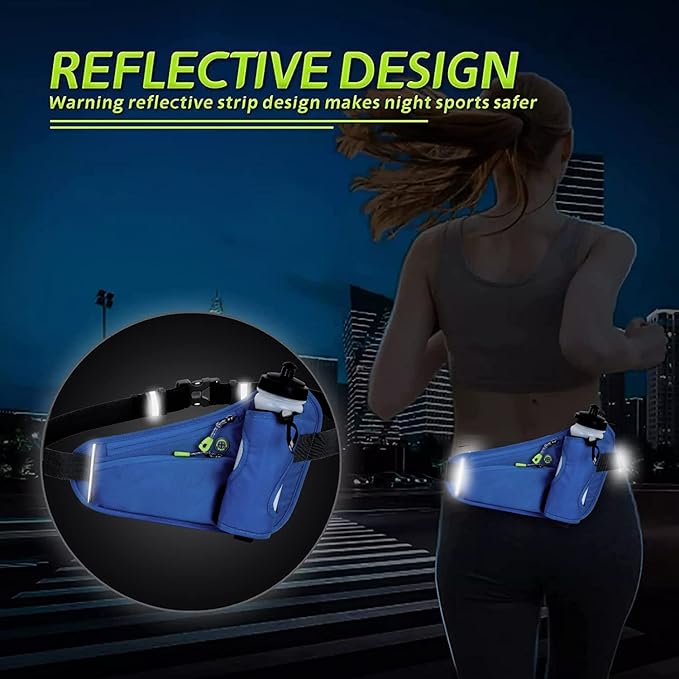 Running Waist Pack Can Hold Water Bottles,Outdoor Sport Hiking Waist Pack Bag for Men Women Travel Cycling Dog Walking(Bottle Not Included) (Blue)