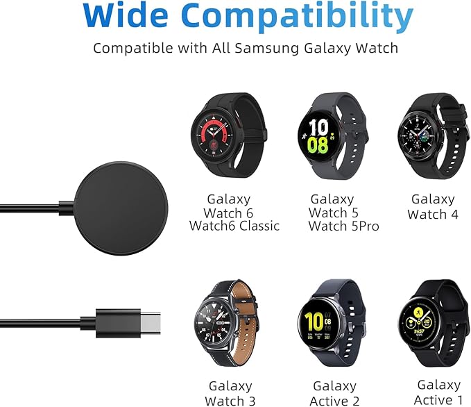 USB C Galaxy Watch 7 Charger Compatible with Samsung Galaxy Watch 7/6 Classic/6/5 Pro/5/4/4 Classic/3/Active 2/Active, Portable Wireless Charging Dock 3.3FT…