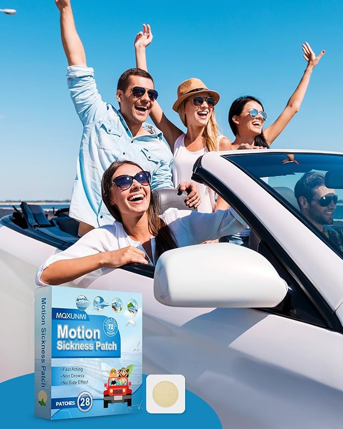 Motion Sickness Patches, 28 pcs No-Drowsy Sea Sickness Patches for Car Sickness, Air Sickness and Travel Patch, Fast Effective, Up to 72 Hours