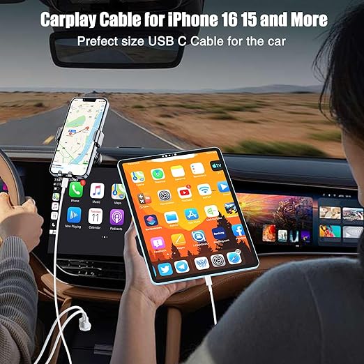 Car Carplay Cable for iPhone 17 16 15, 2-Pack 6FT 60W USB C to USB C Cable And 2-Pack 6FT USB A to USB C Cable for iPhone 17 16 15，for Galaxy S25 S24, for iPad Pro/Air, for MacBook Pro/Air and More