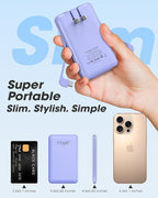 TG90° Portable Phone Charger Ultra Mini Power Bank with Built-in Foldable AC Wall Plug and Cables,5000mAh External Battery Pack Compatible with iPhone 17 16 15 14 Android Smart Devices