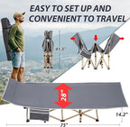 Folding Camping Cot for Sleeping, Portable Cots for Adults, Heavy Duty Cot Bed 550LBS(Max Load), Extra Wider Cots with Large Pocket for Outdoor, Office, Beach