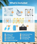 Beach Tent Sun Shelter, 10 x 10 FT Beach Canopy Tent Sun Shade, UPF50+ Tents Canopy with 8 Sandbags & 4 Stability Poles, Outdoor Tents for Camping Fishing, Starfish