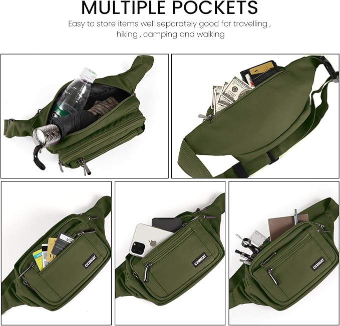 CXWMZY Fanny Packs For Women & Men Waist Pack Hip Bum Bag with Multi-Pockets Large Capacity Waterproof Casual Bum Bag for Disney Traveling Casual Cycling Running Hiking (Army Green)