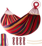 Hammock, Cotton Canvas Hammock Portable Camping Hammock with Carrying Bag Two Anti Roll Balance Beam Metal Carabiner Ropes and Tree StrapsSuit for Indoor,Yard,Camping,Outdoor-Rainbow