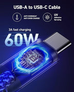 USB A to USB C Cables 60W Fast Charging [2 Pack 6FT], USB to USB C Cable for CarPlay, USB Type C iPhone Charger Durable Braided USBC Cord for iPhone 17/16/15/Pro Max, Samsung Galaxy S23 and More-Blue